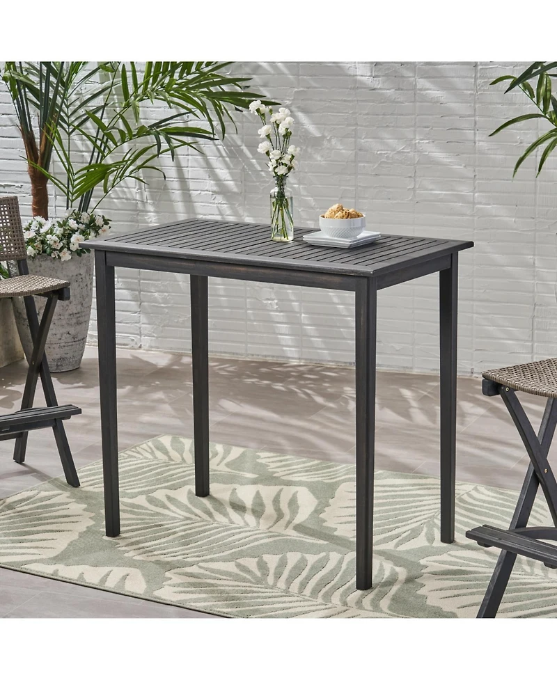 Outdoor Minimalist Acacia Wood Rectangle Bar Table - Dark Gray