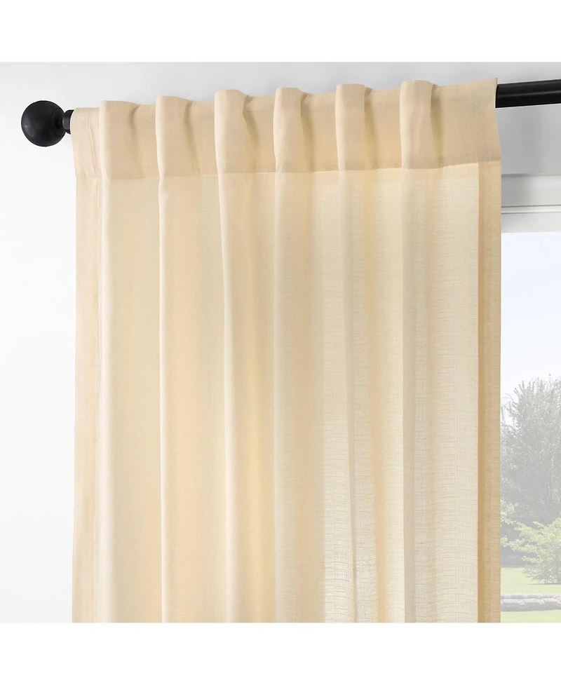 Rustic Weave Linen Curtains (2 Panels) Sheer Window Panel Set, Rod Pocket Curtains