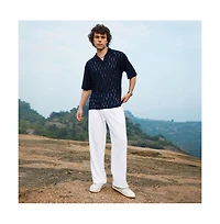 Campus Sutra Men's Prussian Blue Honeycomb-Knit Polo T-Shirt