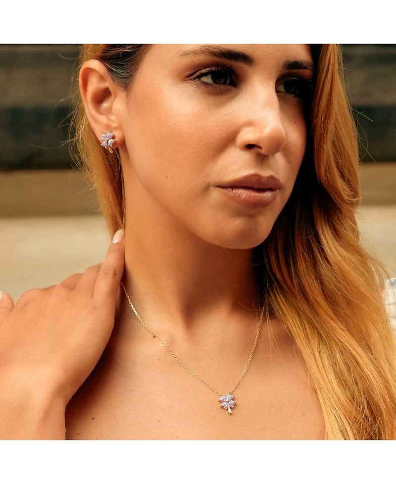 Spero London Purple Opal Four Leaf Clover Sterling Silver Necklace