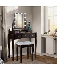 Vanity Dressing Table Set with 10 Dimmable Bulbs and Cushioned Stool