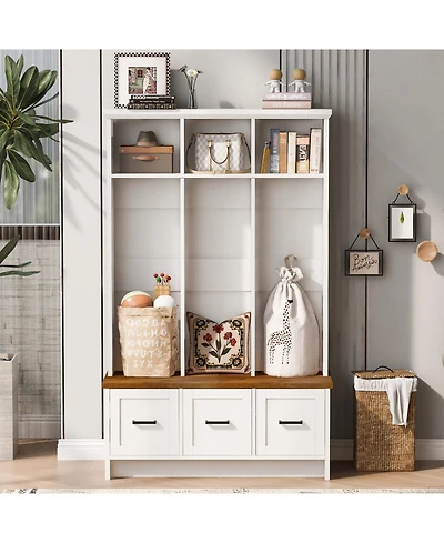 Hall Tree with Bench, Shelves & Drawers