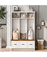 Hall Tree with Bench, Shelves & Drawers