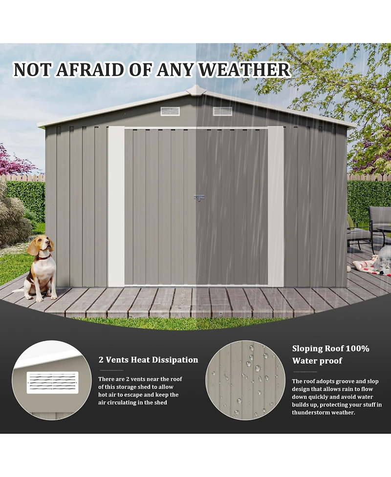 10x14 Ft Outdoor Metal Storage Shed with Doors & Vents