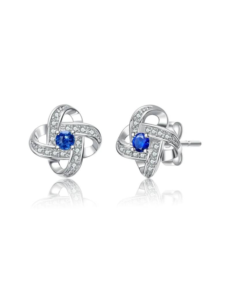 White Gold Plating with Colored Cubic Zirconia Swirled Stud Earrings