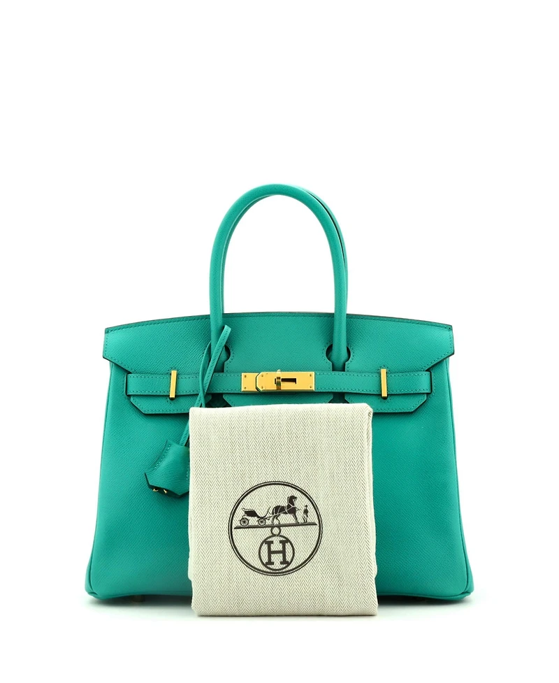 Pre-Owned Hermes Birkin 30 Handbag Green Epsom with Gold Hardware