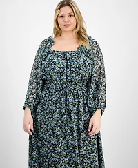 On 34th Trendy Plus Floral-Print Smocked-Waist Dress, Exclusively at Macy's