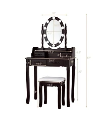 Makeup Dressing Table with Touch Switch Lighted Mirror and Cushioned Stool
