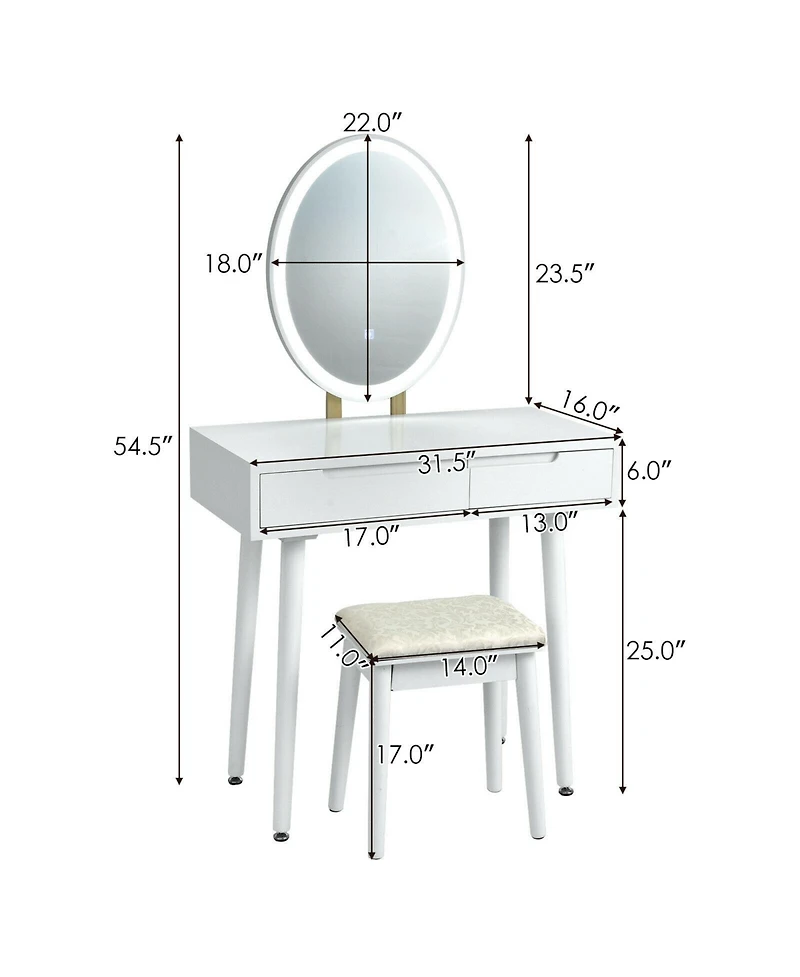 Touch Screen Vanity Makeup Table Stool Set with Lighted Mirror