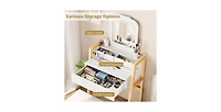 Adjustable Height Vanity Desk Set with 3-Color Led Lighted Mirror and Drawers