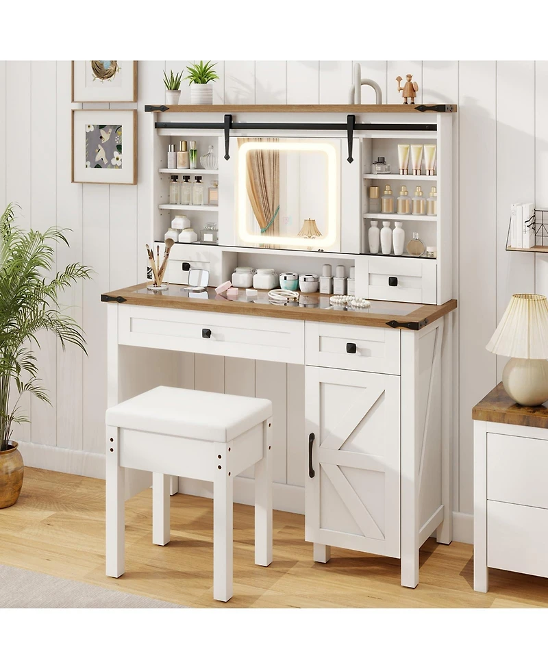 Makeup Vanity Desk with Mirror and 3-Color Dimmable Led Lights
