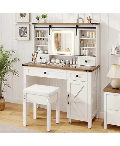 Makeup Vanity Desk with Mirror and 3-Color Dimmable Led Lights