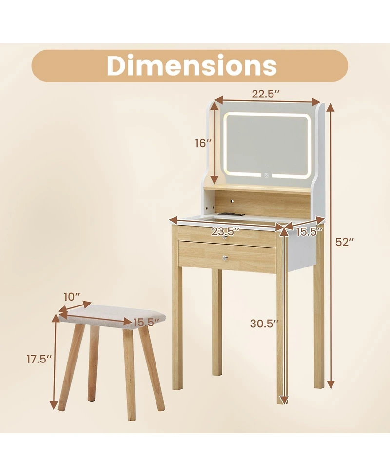 Small Vanity Desk Set with Adjustable Led Lighted Mirror and Power Outlets