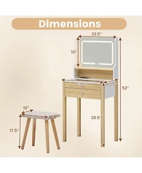 Small Vanity Desk Set with Adjustable Led Lighted Mirror and Power Outlets