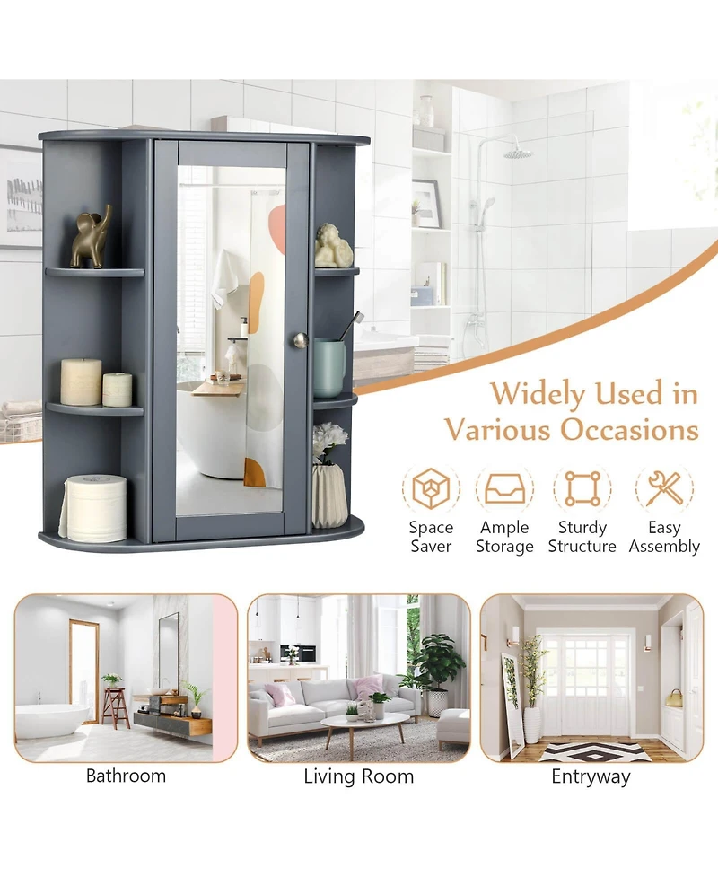 Bathroom Single Door Shelves Wall Mount Cabinet with Mirror