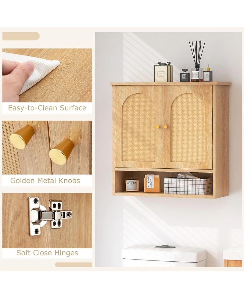 Bathroom Wall Cabinet with Pe Rattan Doors and Adjustable Shelves