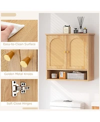 Bathroom Wall Cabinet with Pe Rattan Doors and Adjustable Shelves