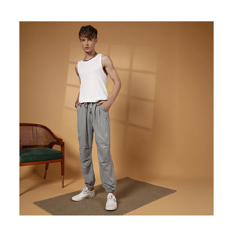 Campus Sutra Men's Coin Grey Parachute Utility Trousers