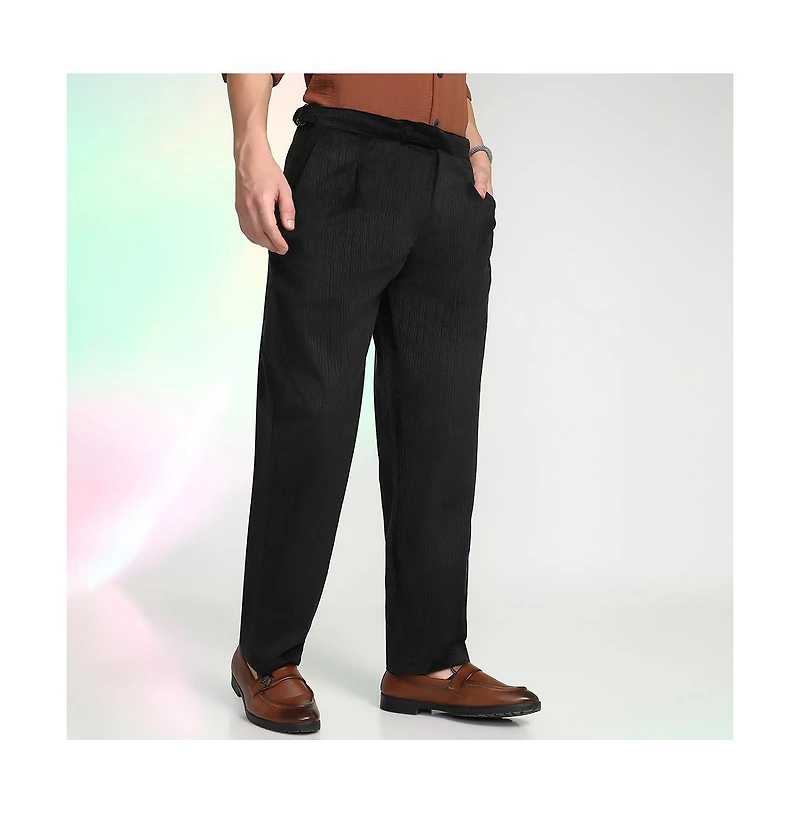 Campus Sutra Men's Obsidian Black Veined Tailored Trousers
