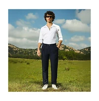 Campus Sutra Men's Prussian Blue Velvique Tailored Trousers