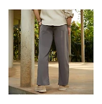 Campus Sutra Men's Charcoal Black Straight Pleated Trousers