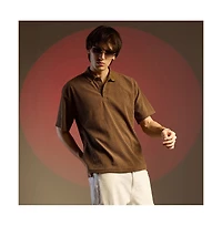 Campus Sutra Men's Chocolate Brown Ribbed Oversized Polo T-Shirt