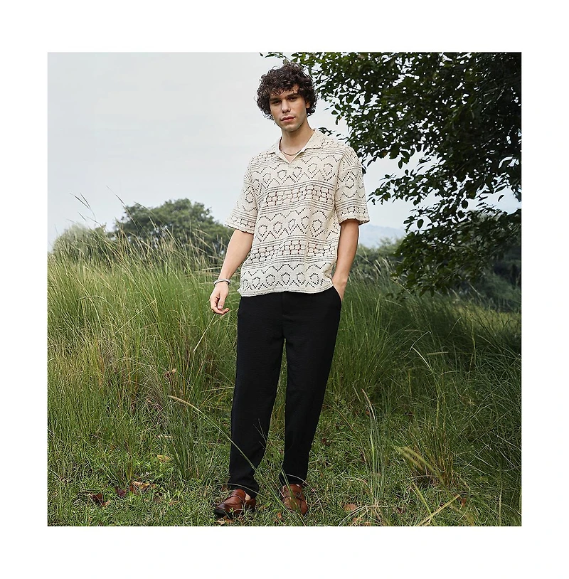 Campus Sutra Men's Off-White Bohemian Oversized Polo T-Shirt