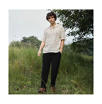 Campus Sutra Men's Off-White Bohemian Oversized Polo T-Shirt