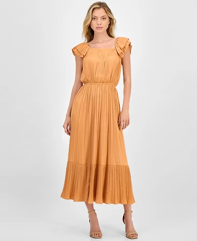 T Tahari Women's Flutter-Sleeve Elastic-Waist Tiered Midi Dress