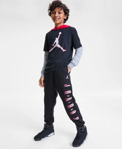 Jordan Big Boys Gametime Layered Look Hoodie Chenille Patch Pants