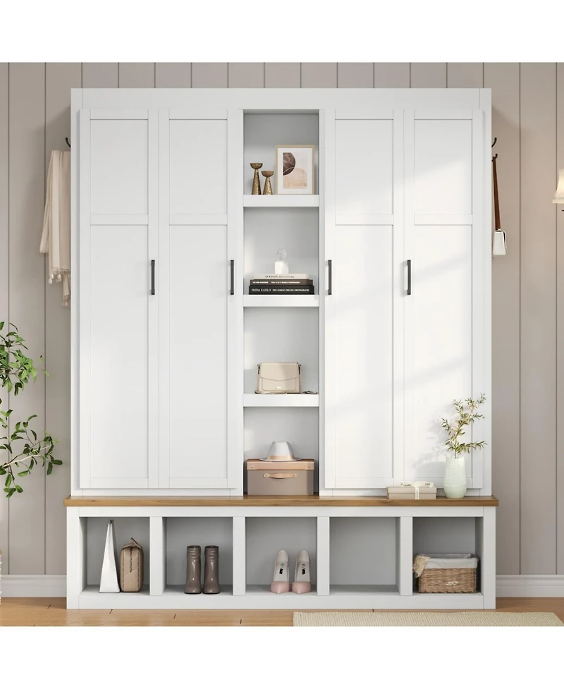 Farmhouse Hall Tree with Bench & Storage