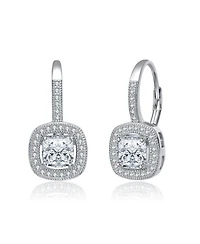 White Gold Plating with Clear Cubic Zirconia Leverback Halo Earrings