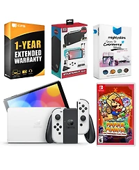 Nintendo Switch White Oled Console with Paper Mario: the Thousand Year Door, Surge Accessory Gaming Kit