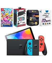 Nintendo Switch Neon Red & Blue Oled Console with Princess Peach: Showtime! Edition, Surge Accessory Gaming Kit