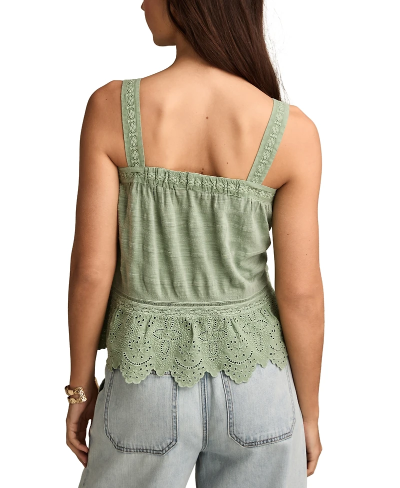 Lucky Brand Women's Embroidered Cotton Sleeveless Top