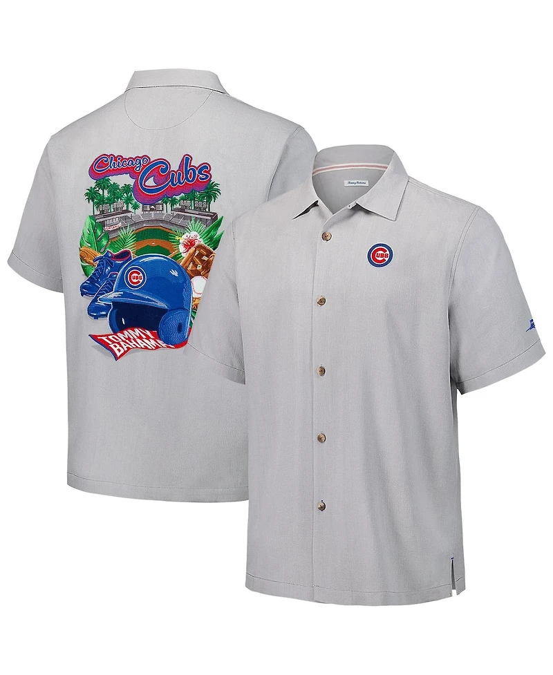 Tommy Bahama Men's Gray Chicago Cubs Hit and Run Silk Camp Button-Up Shirt