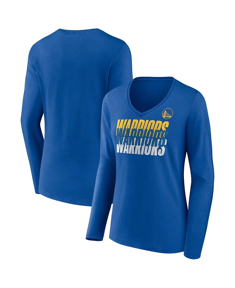 Fanatics Women's Royal Golden State Warriors Iconic Tumble Long Sleeve V-Neck T-Shirt
