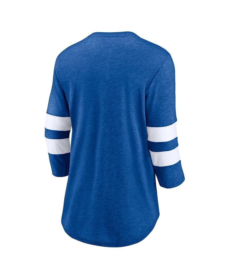 Fanatics Women's Heather Blue St. Louis Blues One Timer Tri-Blend Scoop Neck 3/4-Sleeve T-Shirt