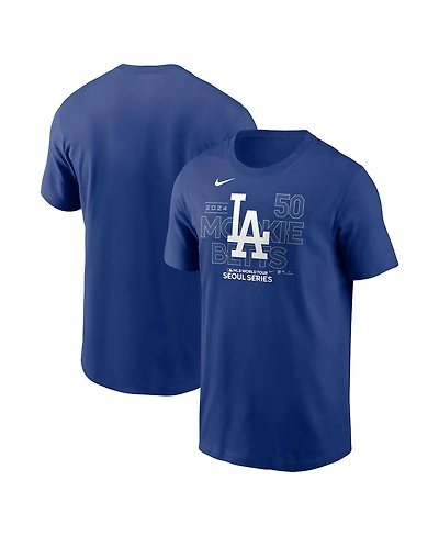 Nike Men's Mookie Betts Royal Los Angeles Dodgers 2024 Mlb World Tour Seoul Series Player Name Number Event Stack T-Shirt