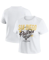 Wear by Erin Andrews Women's White San Diego Padres Distressed Cropped Baby T-Shirt