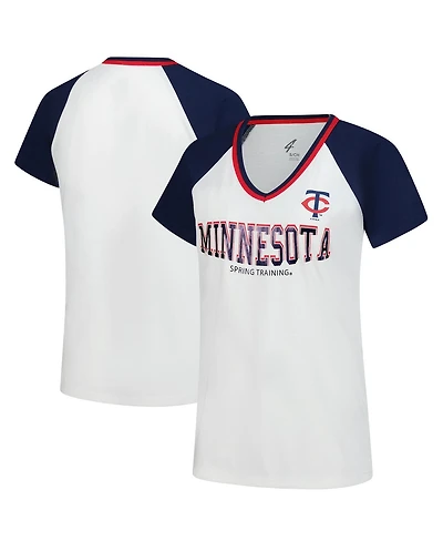 G-iii 4Her by Carl Banks Women's White/Navy Minnesota Twins Ball Park Raglan V-Neck T-Shirt