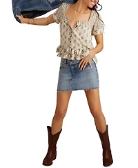 Lucky Brand Women's Block Print Button-Front Top