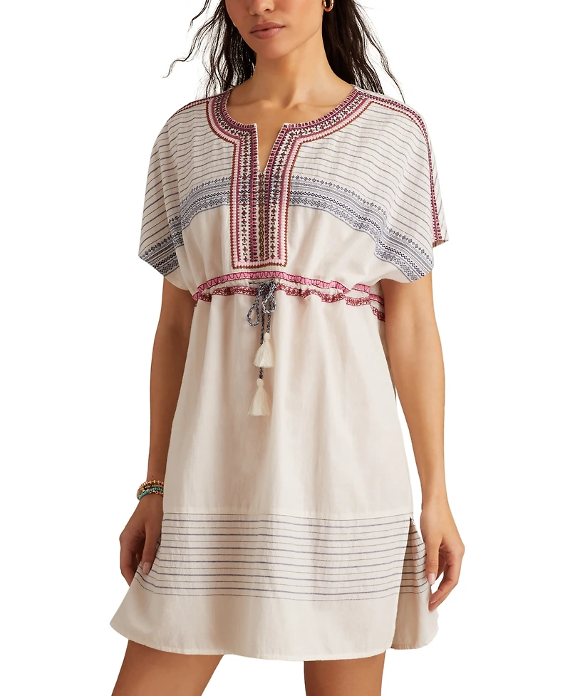 Lucky Brand Women's Embroidered Cotton Cinched-Waist Mini Dress