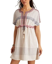 Lucky Brand Women's Embroidered Cotton Cinched-Waist Mini Dress