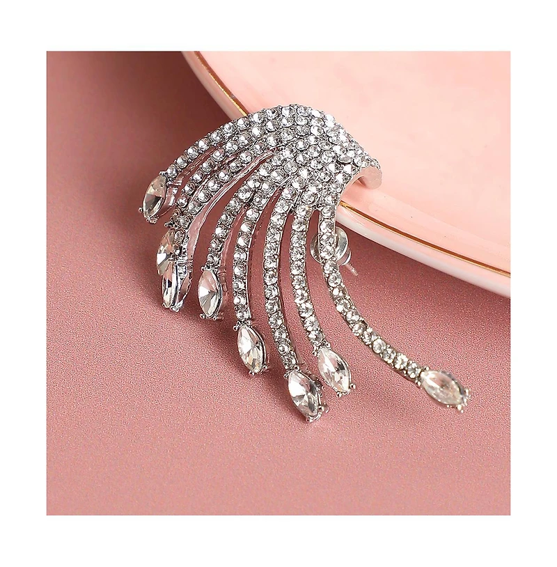 Sohi Silver-Plated Rhinestones Stud Earrings