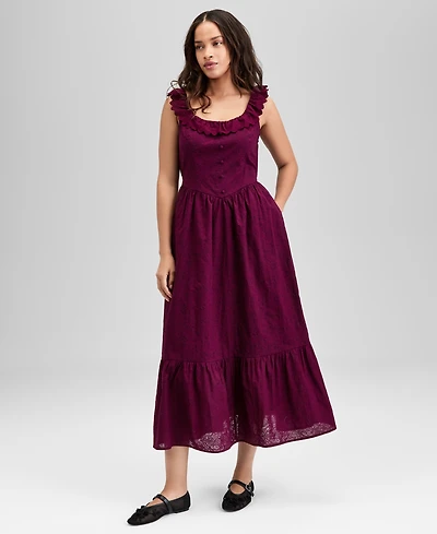 And Now This Women's Cotton Ruffle-Trim Scoop-Neck Voile Maxi Dress, Exclusively at Macy's