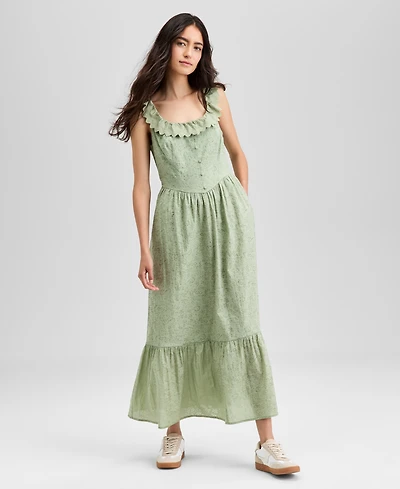 And Now This Women's Cotton Ruffle-Trim Scoop-Neck Voile Maxi Dress, Exclusively at Macy's