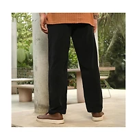 Campus Sutra Men's Onyx Black Corduroy Pleated Trousers
