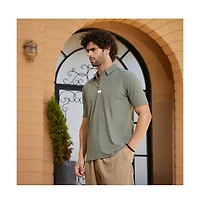 Campus Sutra Men's Olive Green Seamless Cuboid Polo T-Shirt