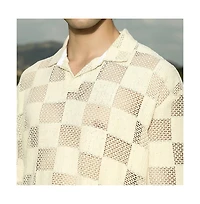 Campus Sutra Men's Saltbox Beige Grid Oversized Polo T-Shirt